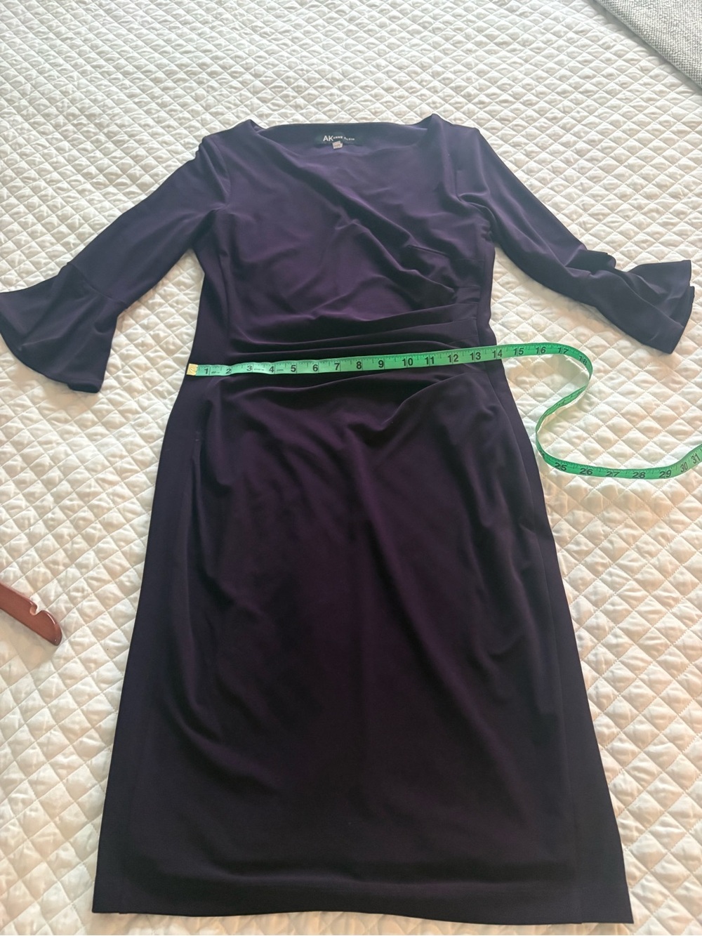 Anne Klein Eggplant Faux-Wrap Sheath Dress with Ruffle Sleeves
